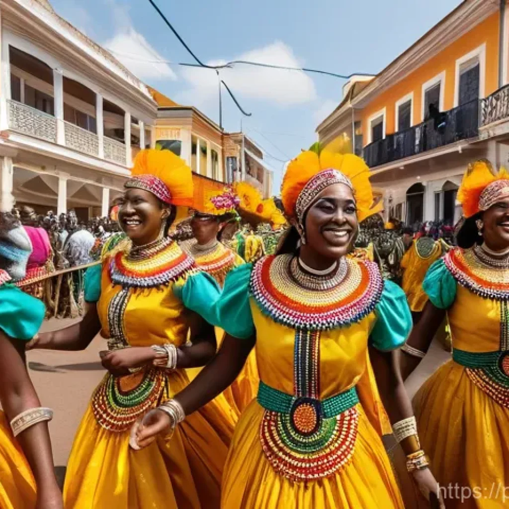 기니비사우의 민족 구성과 전통 생활 - **Vibrant Guinea-Bissau Carnival Parade:**
A bustling and colorful street parade in Bissau durin...