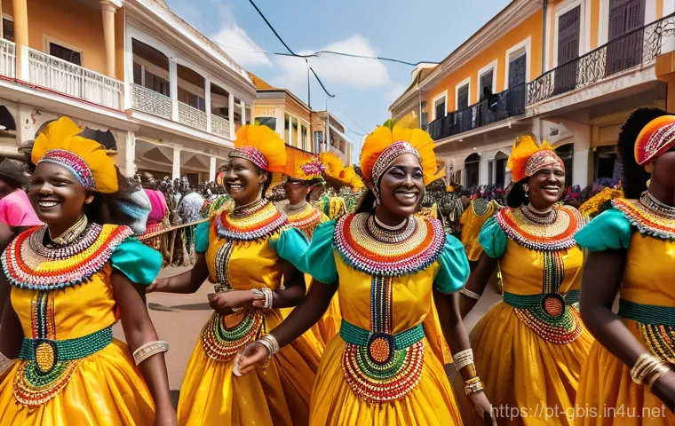 기니비사우의 민족 구성과 전통 생활 - **Vibrant Guinea-Bissau Carnival Parade:**
A bustling and colorful street parade in Bissau durin...