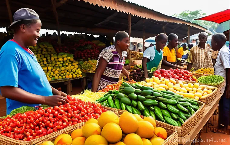 기니비사우에서 생활하는 외국인의 경험담 - A vibrant and bustling street scene in Bissau, Guinea-Bissau, capturing the energetic cultural immer...