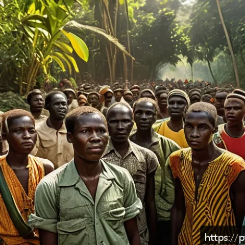 기니비사우의 독립기념일과 역사적 기념일 - A vibrant and detailed scene depicting a historic gathering of PAIGC members in the 1960s Guinea-Bis...